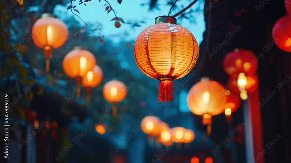 custom made wallpaper toronto digitalBeautiful lanterns illuminate a serene street, creating a magical ambiance during twilight hours.