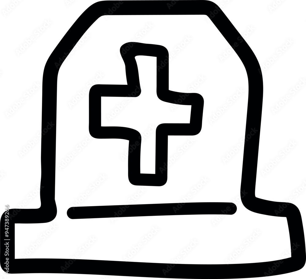 Simple Black Tombstone Vector with Cross Outline for Halloween Designs Simple Black Tombstone Vector with Cross Outline for Halloween Designs
