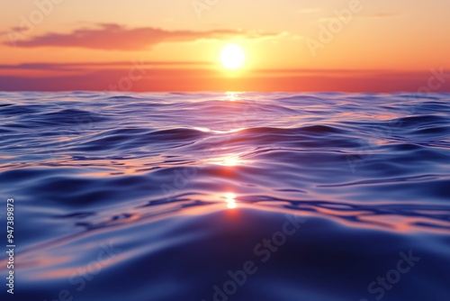 Gentle waves of soft blue ocean water, reflecting a serene sunset, symbolizing the calming effects of nature on anxiety management, promoting relaxation and peace of mind