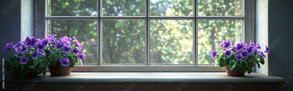 3D rendering of African Violets by a window 3D rendering of African Violets by a window