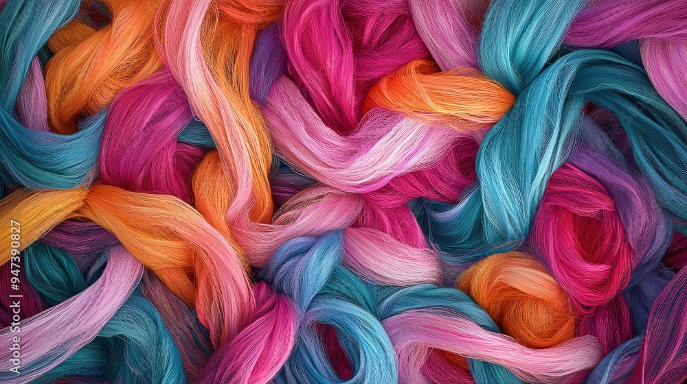Vibrant Textile Fusion: Artistic Intertwining of Pink, Teal, Saffron, and Crimson Fibers – Perfect as a Statement Poster for Modern Sports Interiors and Creative Spaces Vibrant Textile Fusion: Artistic Intertwining of Pink, Teal, Saffron, and Crimson Fibers – Perfect as a Statement Poster for Modern Sports Interiors and Creative Spaces