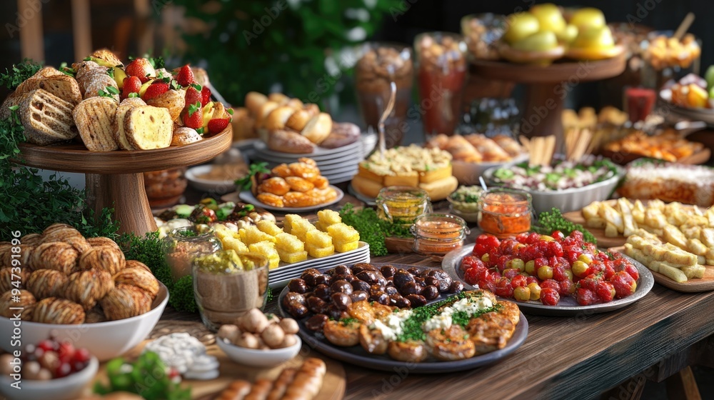 3D rendering of authentic food and snacks for a reception catering service 3D rendering of authentic food and snacks for a reception catering service