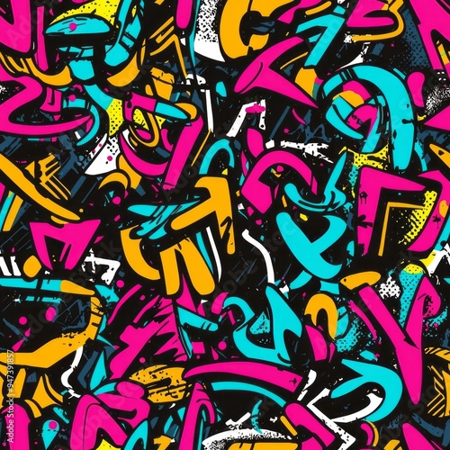 Wallpaper Mural Seamless pattern of graffiti tags with neon accents Torontodigital.ca