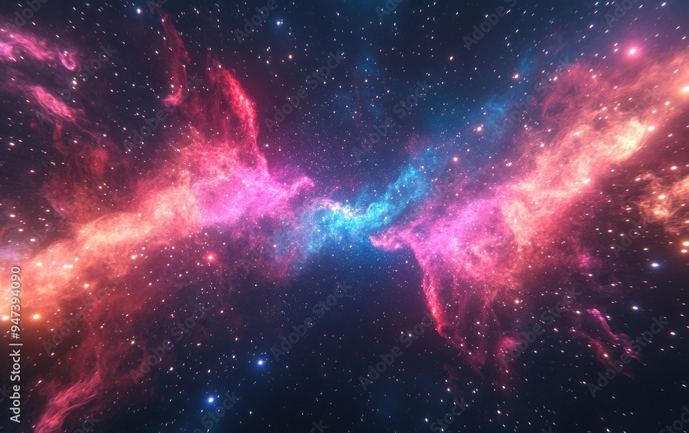 Colorful nebula with star field in a 3D cartoon rendering of space background Colorful nebula with star field in a 3D cartoon rendering of space background