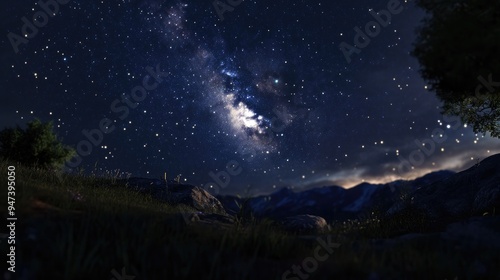 Milky Way in a dark night depicted through 3D cartoon rendering with selection focus