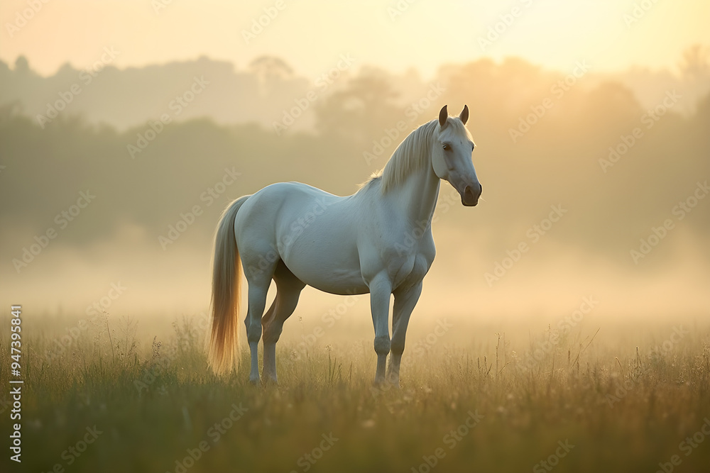 Lipizzaner horse on the meadow in the morning Lipizzaner horse on the meadow in the morning