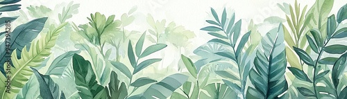 Vibrant jungle foliage with diverse green leaves, creating a fresh, natural ambiance perfect for design or nature-themed projects.