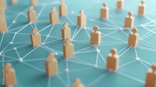 Dynamic Organizational Chart Poster: A Visual Network Structure with Human Figures on Light Blue Canvas – Perfect for Sports Interiors and Team Building Spaces!