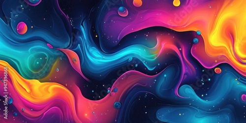 Horizontal wide beautiful abstract space illustration 3D cartoon rendering template for kitchen panel