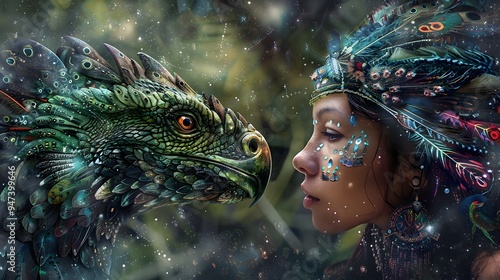 Woman and Dragon in the Forest.