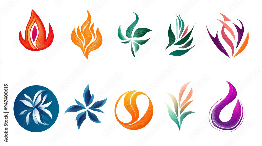 A set of various abstract symbols ideal for design projects, emblems, or templates. Each symbol features unique geometric shapes and patterns, offering flexibility and creativity in branding or visual A set of various abstract symbols ideal for design projects, emblems, or templates. Each symbol features unique geometric shapes and patterns, offering flexibility and creativity in branding or visual