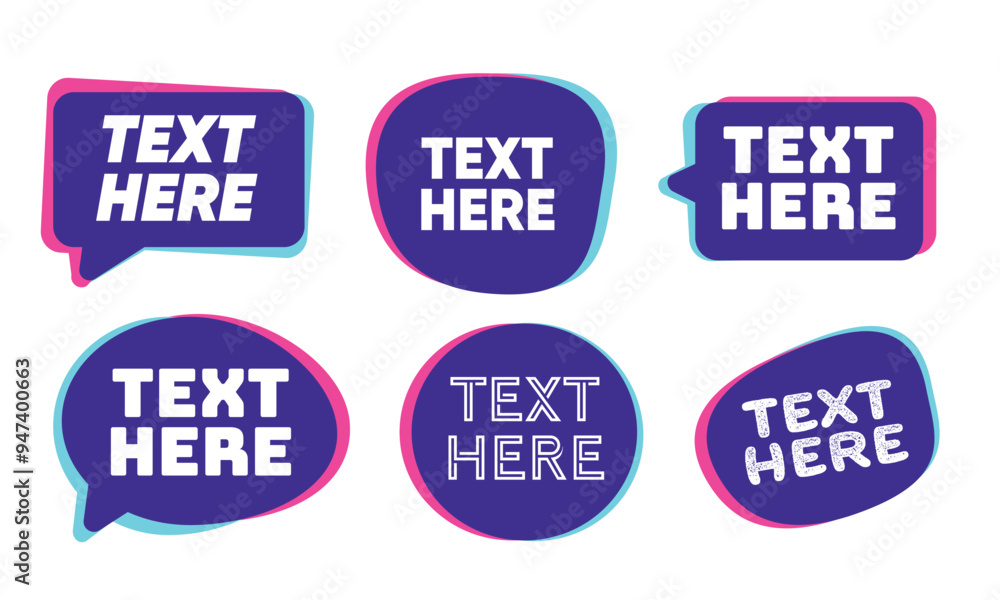 Template of bubble speech round frame container white text on dark overlapping blue and purple ultraviolet modern neon