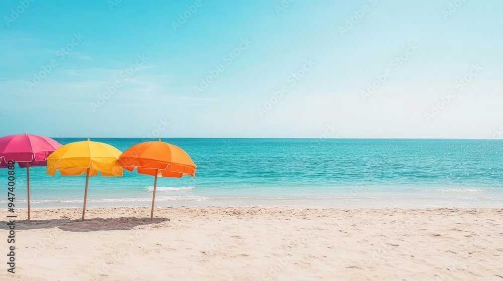 A bright, vibrant beach scene with colorful umbrellas and sparkling water, vibrant, beach, bright A bright, vibrant beach scene with colorful umbrellas and sparkling water, vibrant, beach, bright