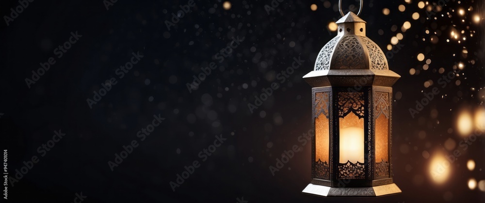 Ornate Lantern with Intricate Designs and Warm Light