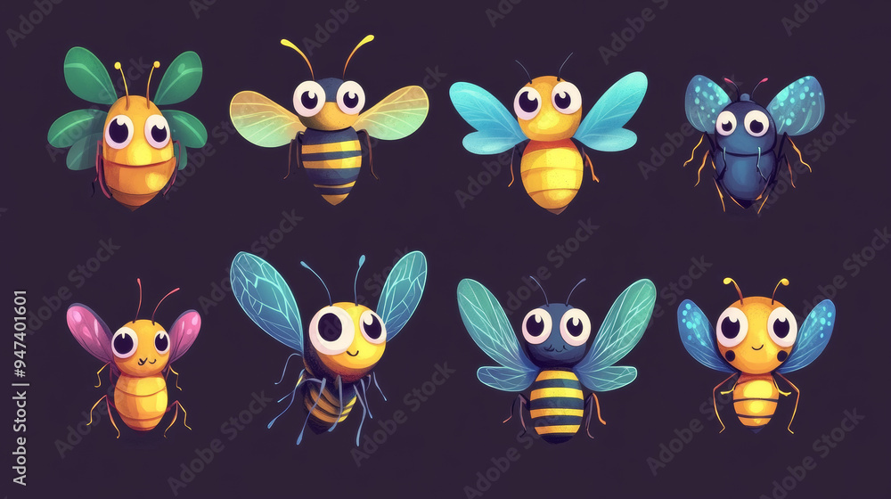 Cartoon characters of various insects, including bees, bugs, butterflies, caterpillars, flies, ladybugs, spiders, mosquitoes, wasps, ants, bumblebees, dragonflies, and hornets. Colorful and humorous. Cartoon characters of various insects, including bees, bugs, butterflies, caterpillars, flies, ladybugs, spiders, mosquitoes, wasps, ants, bumblebees, dragonflies, and hornets. Colorful and humorous.