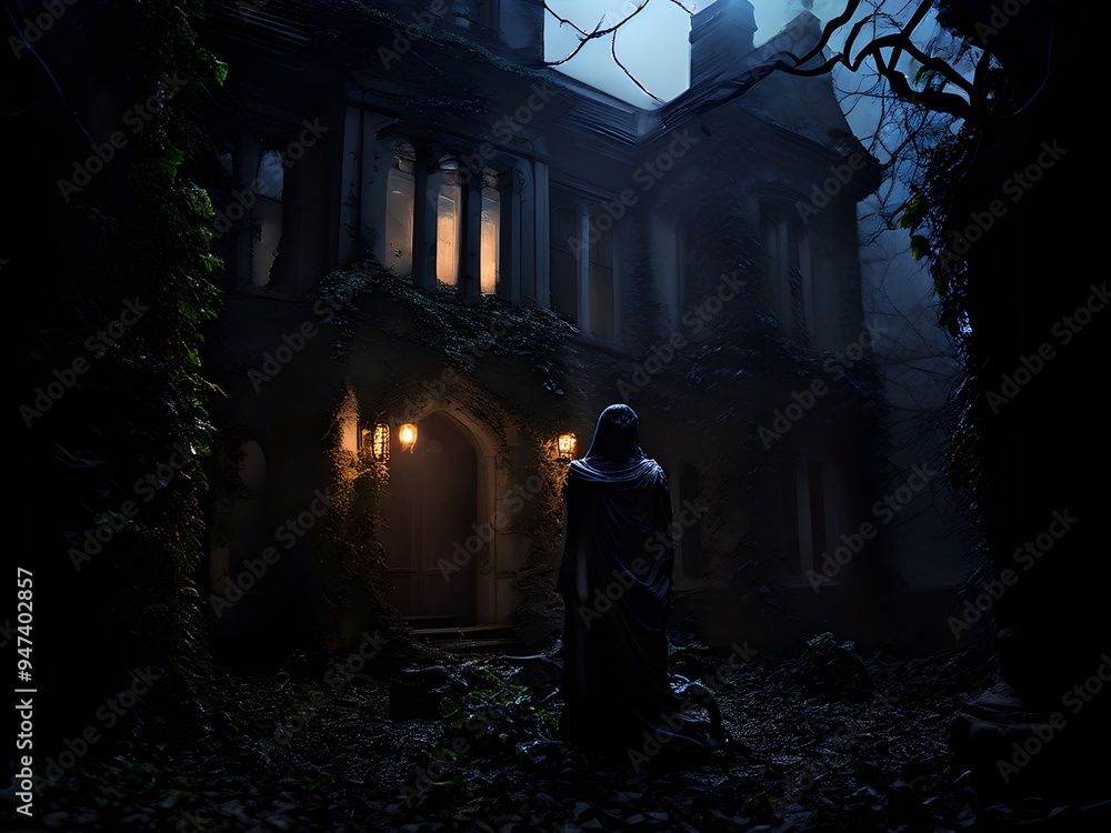 Halloween photo set at night with lights and moonlight Halloween photo set at night with lights and moonlight