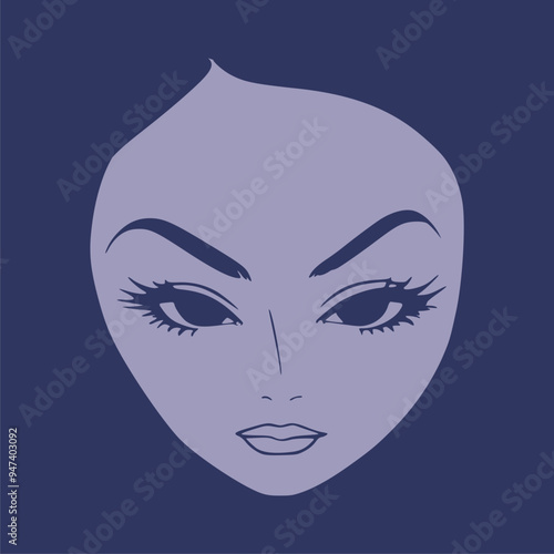 Young woman face front view in low key style. Elegant silhouette of a female head.