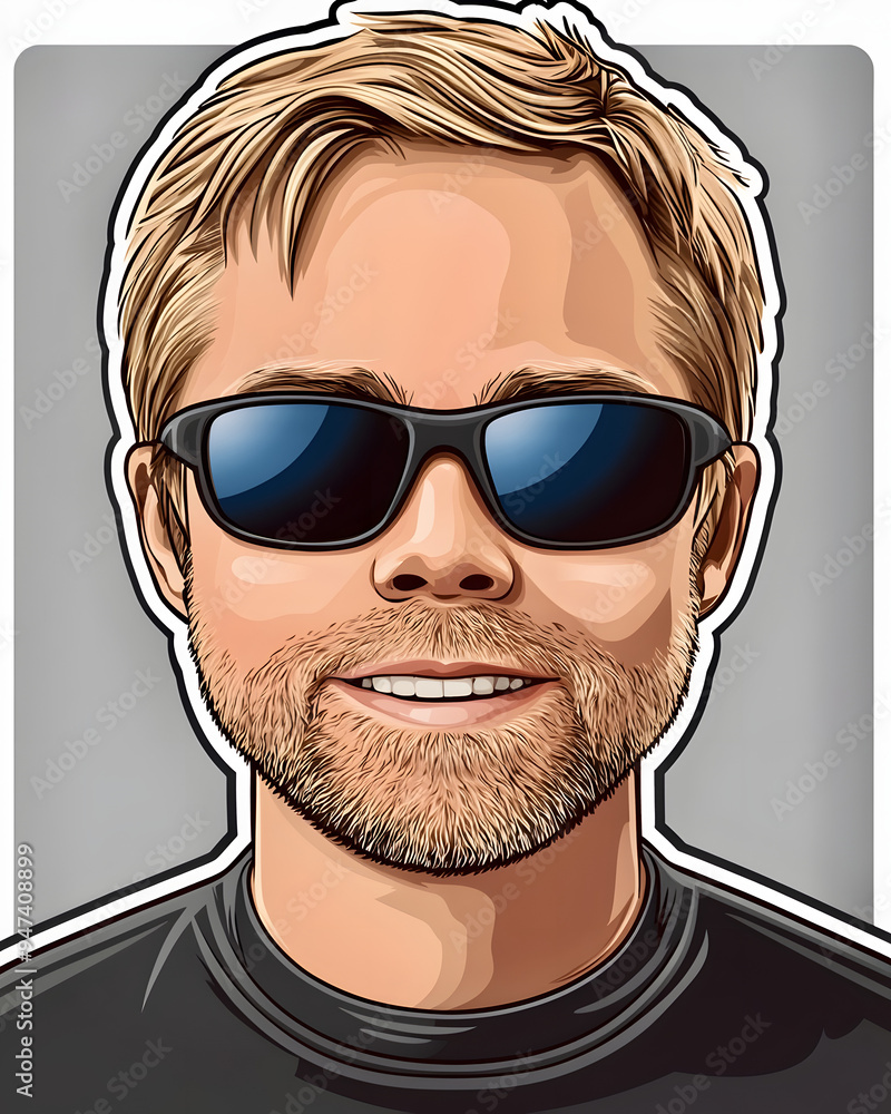 Blonde Bearded man guy black t-shirt character 2d sticker die-cut edges Blonde Bearded man guy black t-shirt character 2d sticker die-cut edges