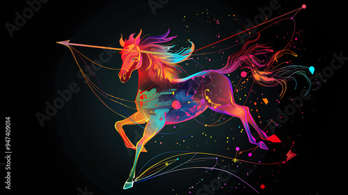 Wallpaper Mural colorful sagittarius zodiac with black background Torontodigital.ca