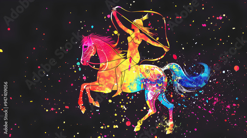 colorful sagittarius zodiac with black background