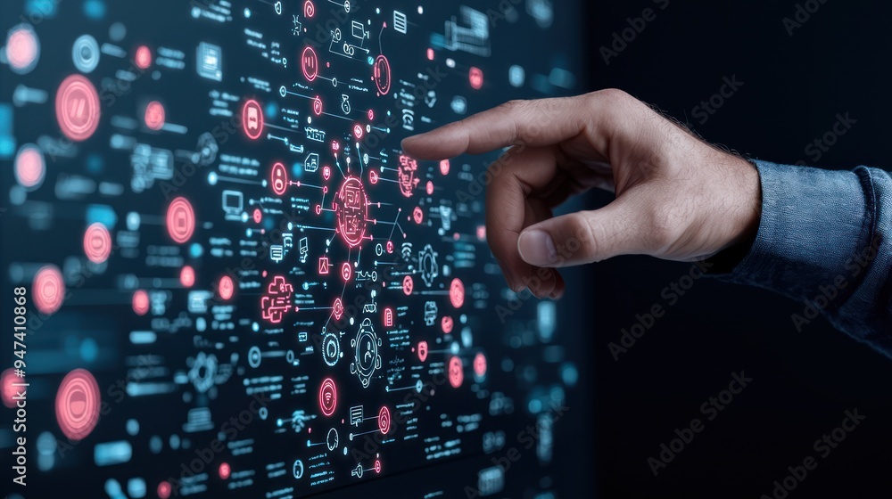 Obraz premium Digital User Experience Testing on Interactive Design Prototype Displayed on Large Touch Screen with Ultra Sharp 32K Detail, Generate Ai