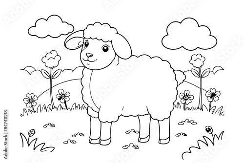 Coloring page of sheep for kids coloring book