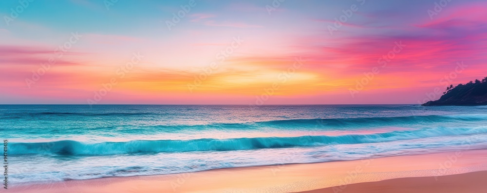 A tropical beach at dusk with bright, glowing waves and a colorful sky, vibrant, tropical beach, dusk A tropical beach at dusk with bright, glowing waves and a colorful sky, vibrant, tropical beach, dusk