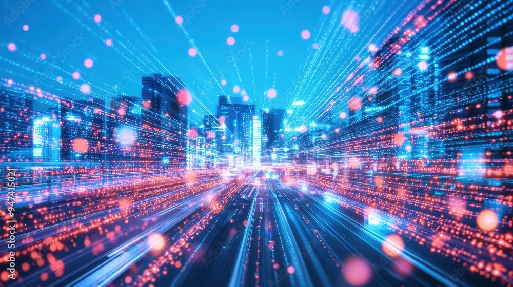 Futuristic Cityscape with Abstract Lights and Data Streams Futuristic Cityscape with Abstract Lights and Data Streams