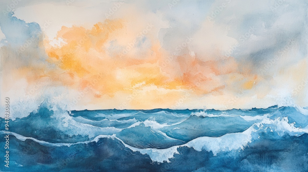 Abstract seascape created with watercolor on paper Abstract seascape created with watercolor on paper