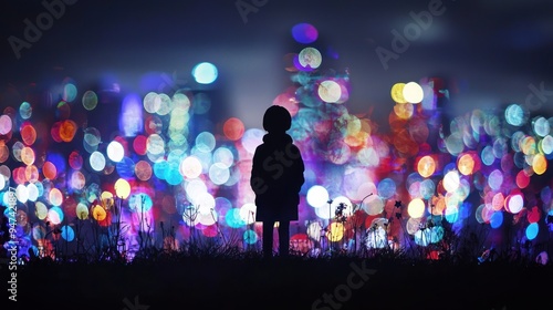 Silhouette of a Person Against a City Lights Bokeh Background