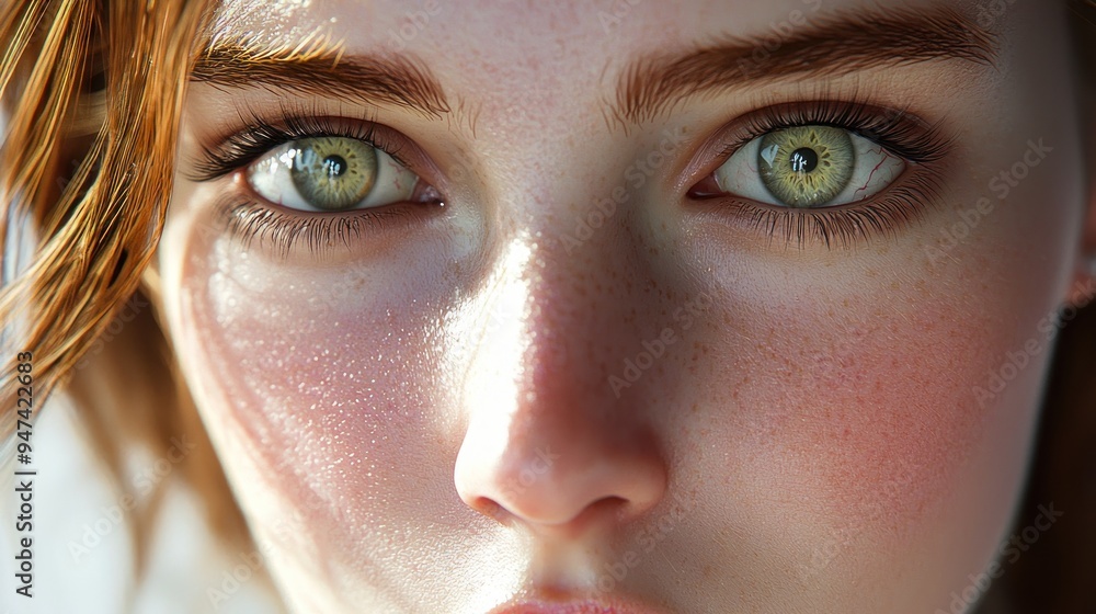 Close-up of a Woman's Eyes and Face with Freckles Close-up of a Woman's Eyes and Face with Freckles