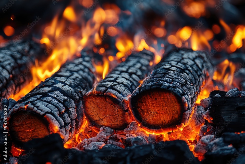 Bright bonfire burning in a fire pit at sunset in the woods Bright bonfire burning in a fire pit at sunset in the woods