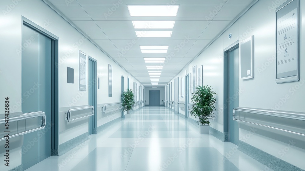 Sterile Hospital Corridor Interior Sterile Hospital Corridor Interior