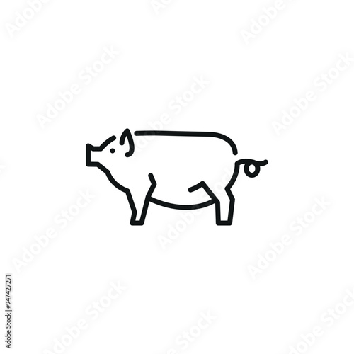 Pig icon. A stylized silhouette of a pig, commonly associated with farm life and meat production. This icon is widely used to represent agriculture, butchery, and rural economies. Vector illustration