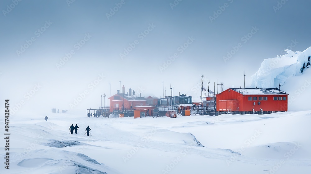 Red Buildings on the Snowy Landscape of Antarctica Red Buildings on the Snowy Landscape of Antarctica