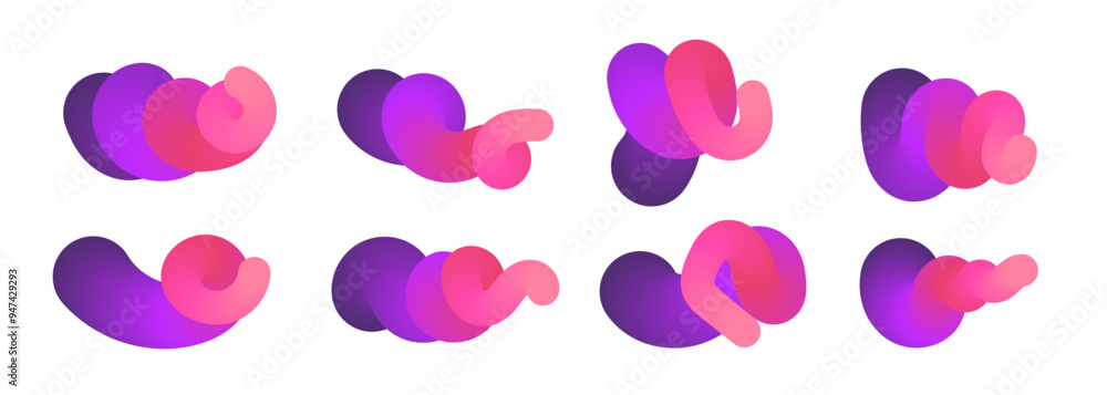 Modern 3d shapes set. Fluid gradient blend vector art with liquid color Modern 3d shapes set. Fluid gradient blend vector art with liquid color