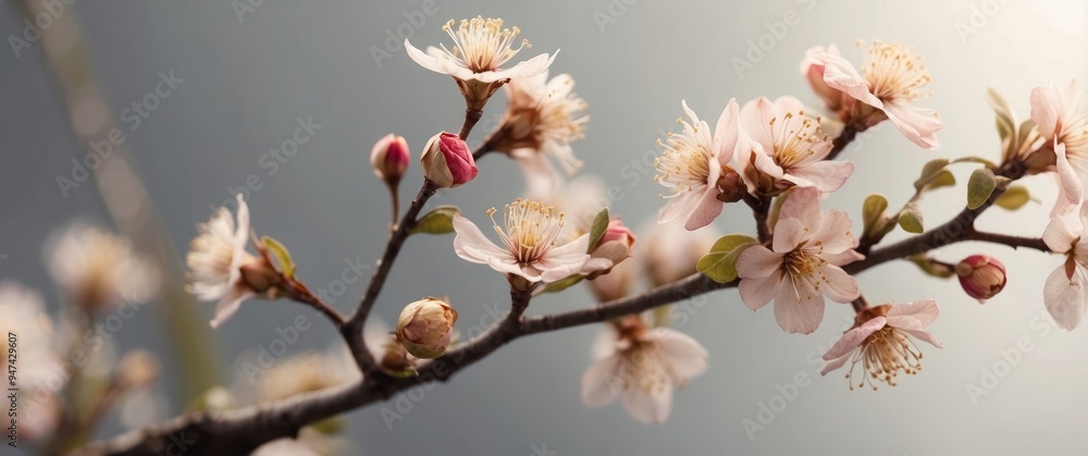 Delicate Pink Blossoms on a Branch with Buds Delicate Pink Blossoms on a Branch with Buds