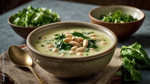 A lusciously creamy white bean soup with escarole