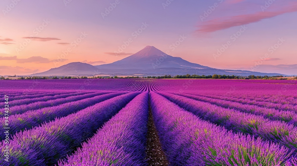 Lavender Field with Mountain Sunset Lavender Field with Mountain Sunset