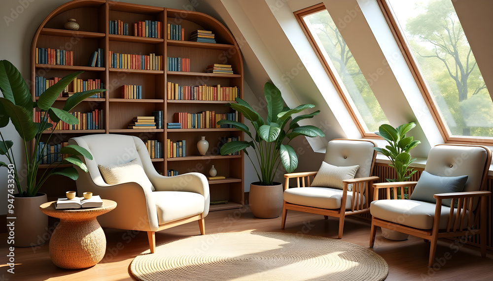 Modern Home Library with Large Windows and Natural Light Modern Home Library with Large Windows and Natural Light