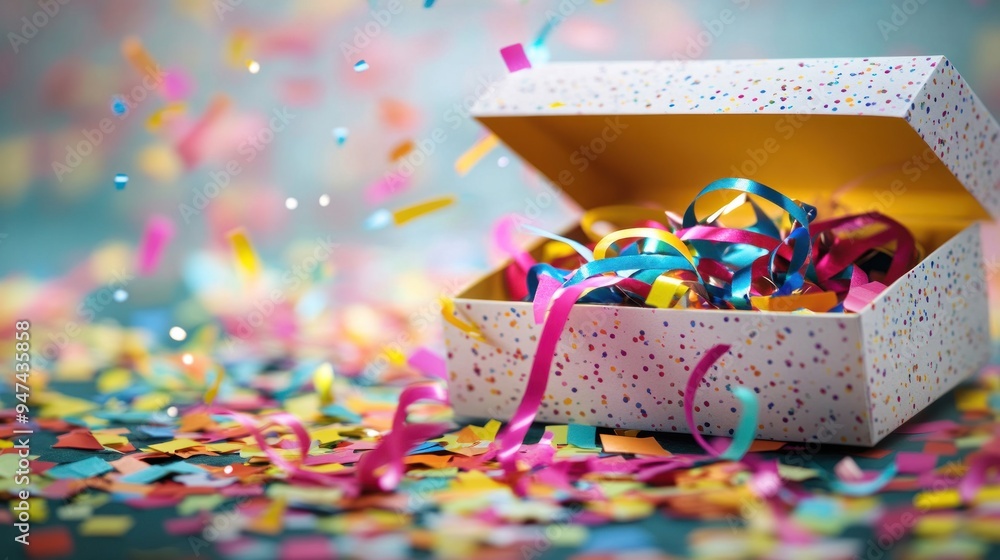 Open Gift Box with Colorful Confetti Open Gift Box with Colorful Confetti