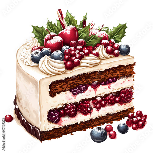 Delicious chocolate cake layered with cream and fresh berries, perfect for celebrations and dessert enthusiasts.