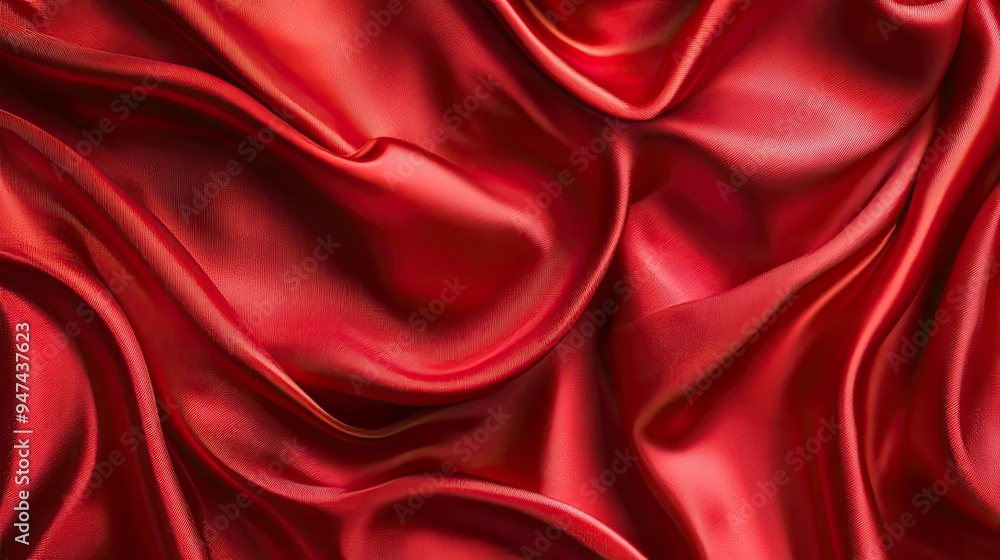 A flat lay of vibrant red satin fabric, with soft folds and a lustrous sheen creating a luxurious effect. A flat lay of vibrant red satin fabric, with soft folds and a lustrous sheen creating a luxurious effect.