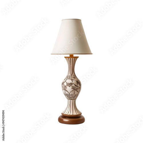 Isolated Ceramic and Wood Floor Lamp on a Transparent Background Png, 3d Lamp, Cut Out Lamp