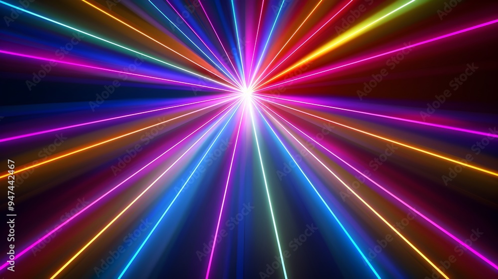 Vibrant Neon Beams Emitting Luminous Rays on Dark Background Vibrant Neon Beams Emitting Luminous Rays on Dark Background
