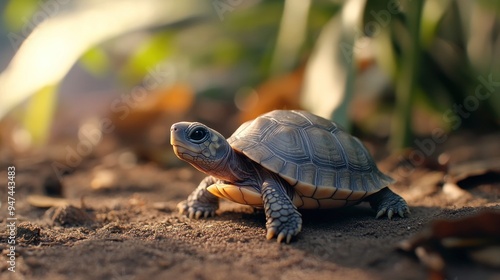 A Small Turtle Walking on the Ground