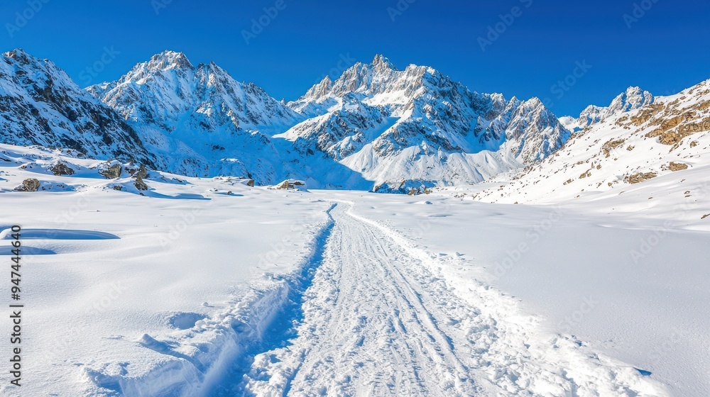 Obraz premium Snow Covered Mountain Path In Winter Landscape