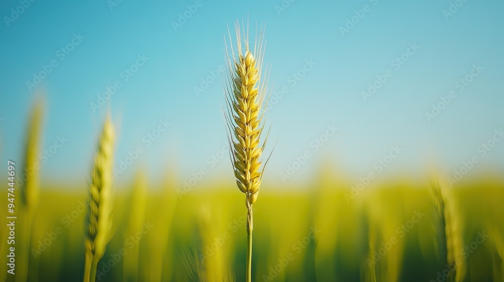 A single golden wheat ear towering above a green field, symbolizing a bountiful harvest. A single golden wheat ear towering above a green field, symbolizing a bountiful harvest.