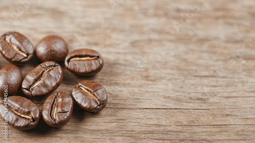 Roasted Coffee Beans on Rustic Wooden Background