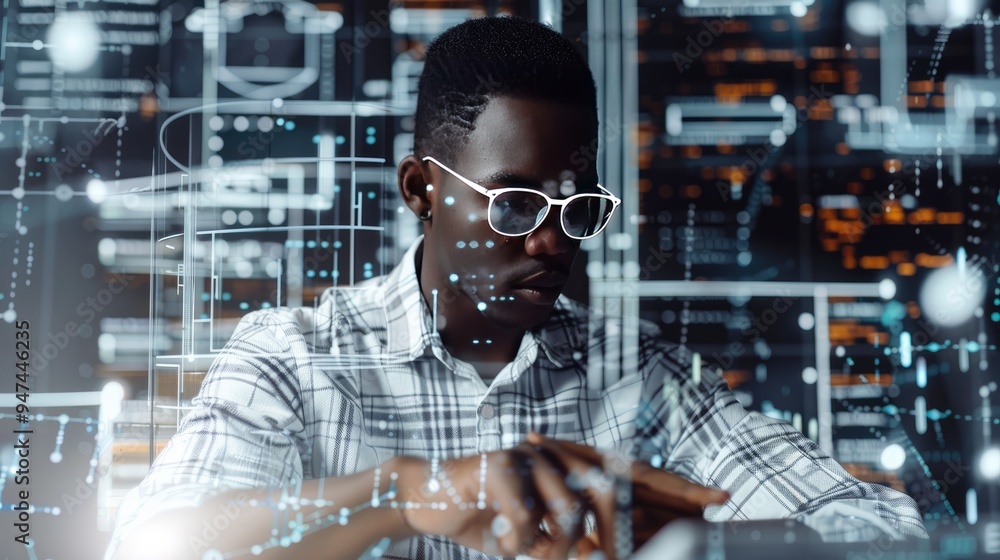 Network graphic of African male engineers participating in international collaboration, sharing knowledge and expertise to address global engineering challenges. Network graphic of African male engineers participating in international collaboration, sharing knowledge and expertise to address global engineering challenges.